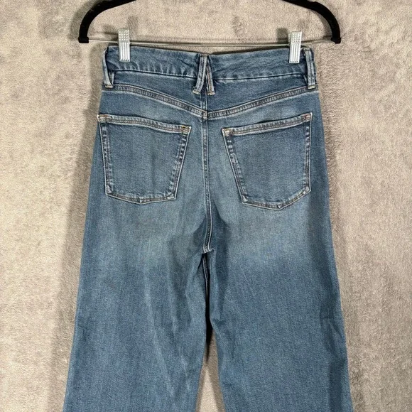 Good American Good Skate Crop Jeans Womens 0/25 Blue High Rise Wide Leg Raw Hem - Picture 6 of 14